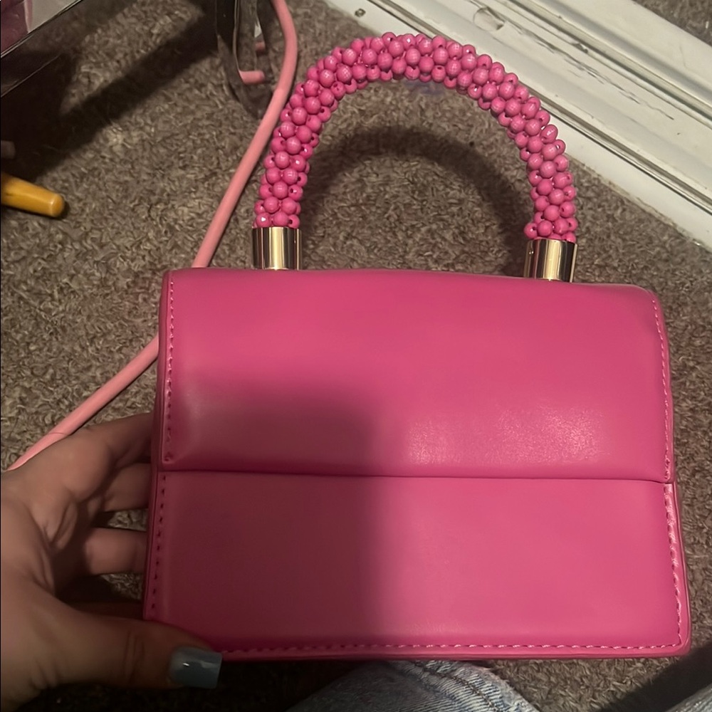 Pink Handbag with Beaded Handle ZARA